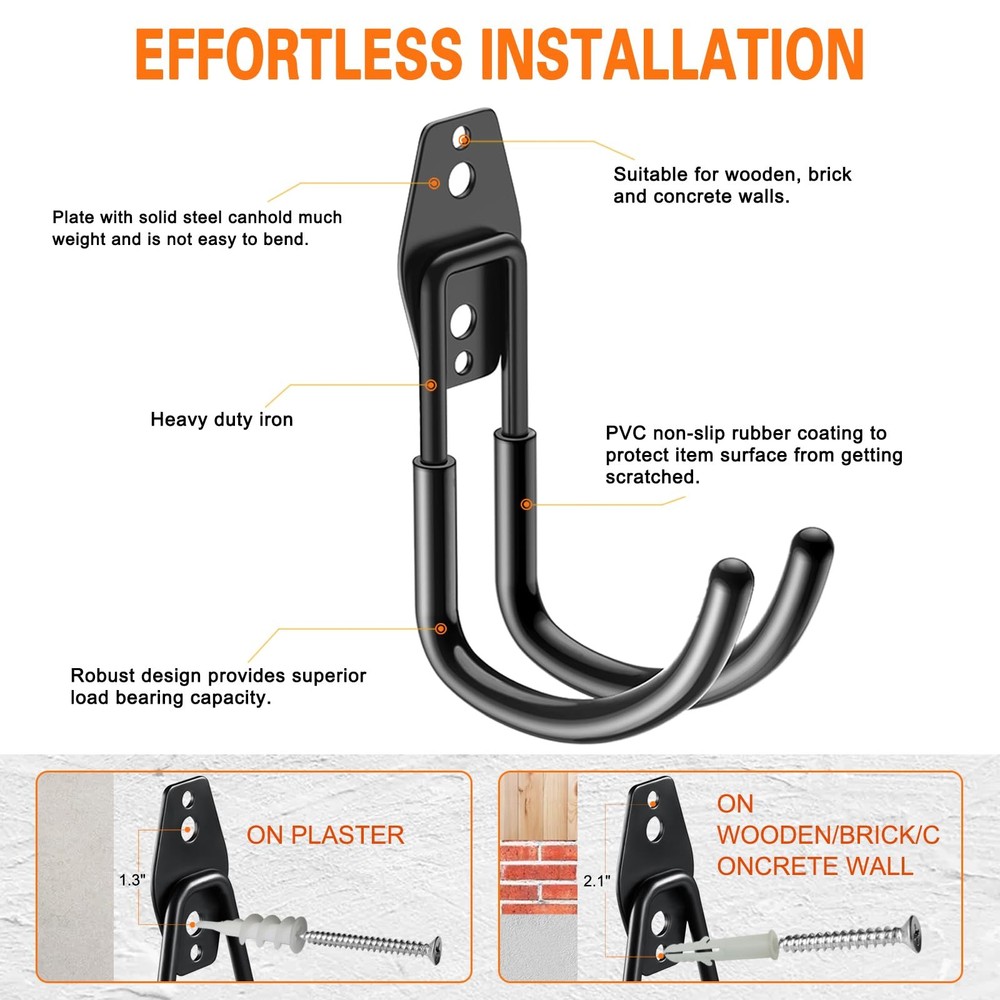 Heavy Duty Garage Hooks 4 Pack, J Shaped Hanger, Wall Mounted Storage System,...