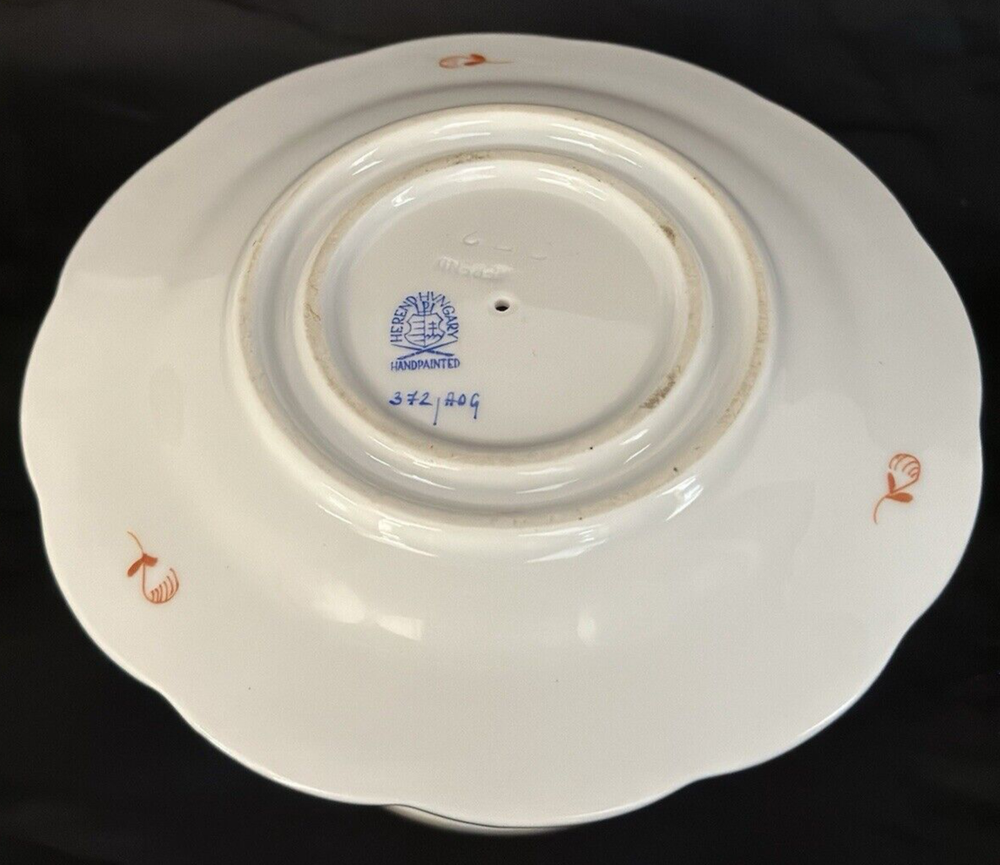 HEREND CHINESE BOUQUET RUST JELLY/JAM COVERED JAR WITH ATTACHED UNDER PLATE #372