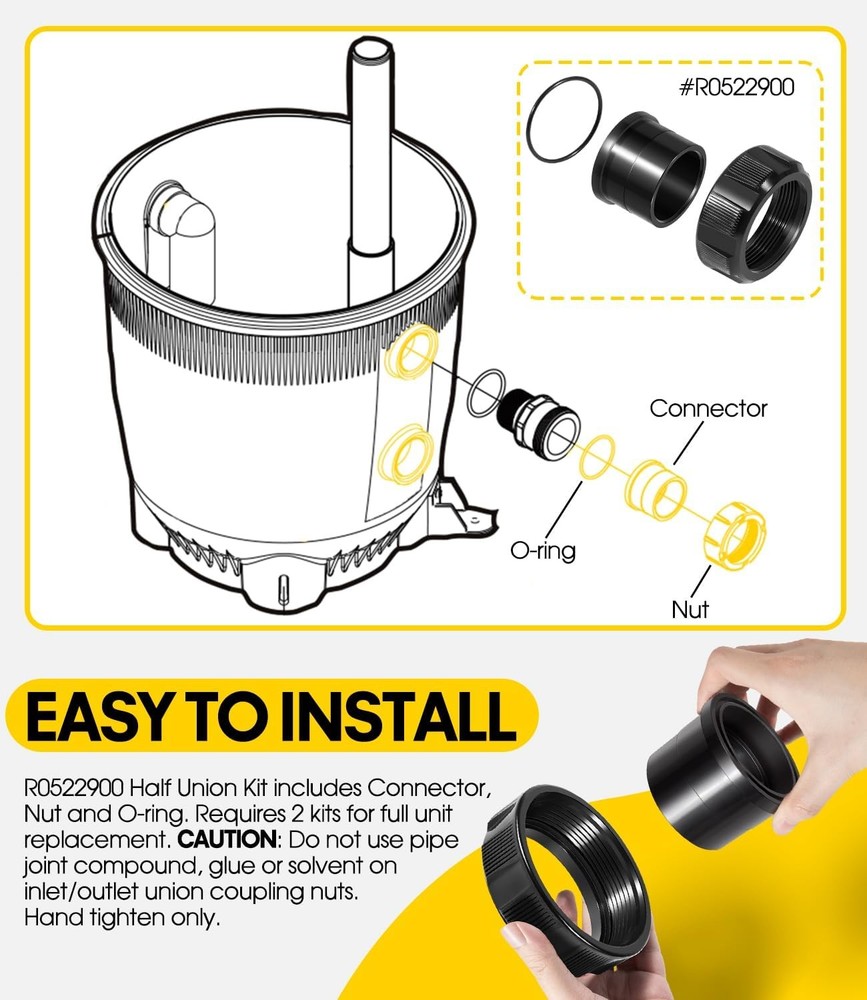 R0522900 Universal Half Union Replacement Kit for Zodiac Jandy CV,CL,CS,DEV. DEL