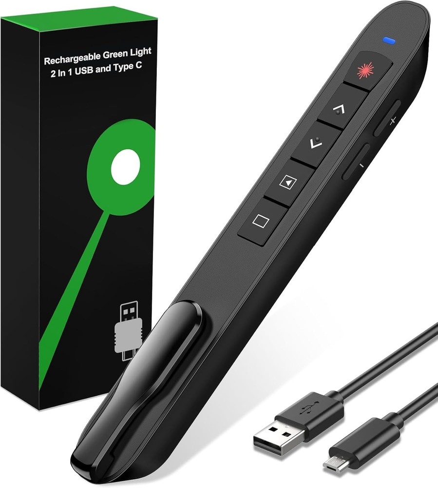 Presentation Clicker Green Laser Pointer, Rechargeable PowerPoint Clicker Wir...