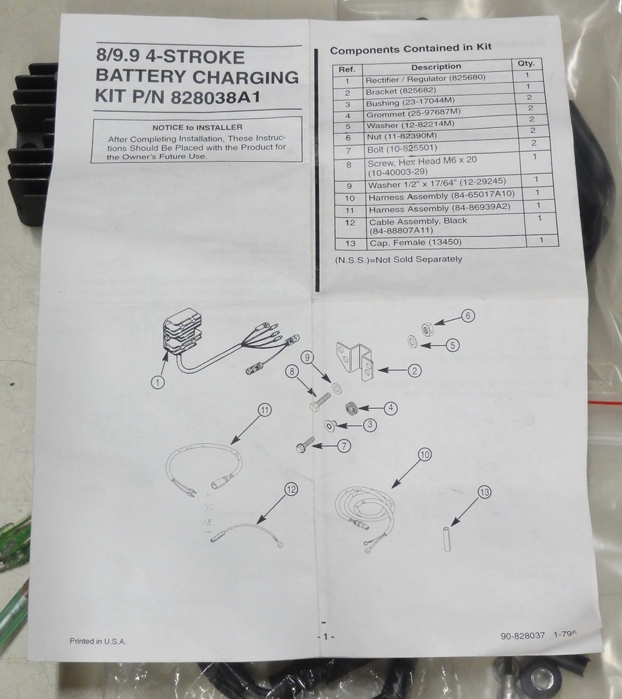 Mercury 8, 9.9 HP 232cc models Charging Kit 828038A1 - NOS EB2-3