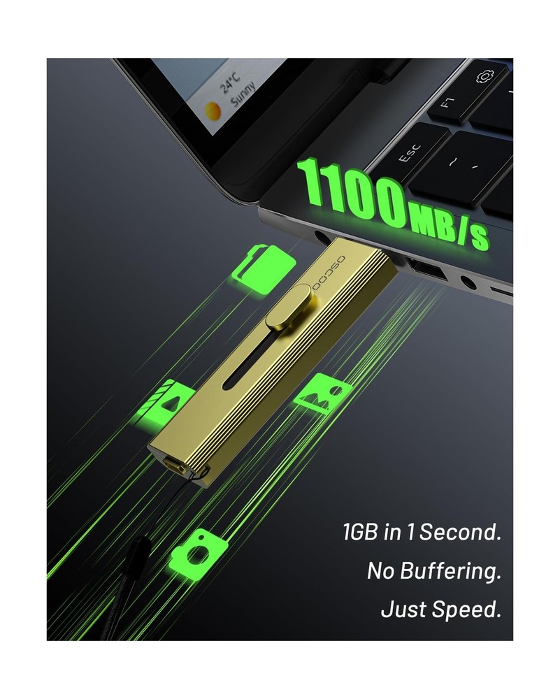 2TB Portable SSD, USB 3.2 Gen 2 External Solid State Drive, Up to 1100MB/s, D...