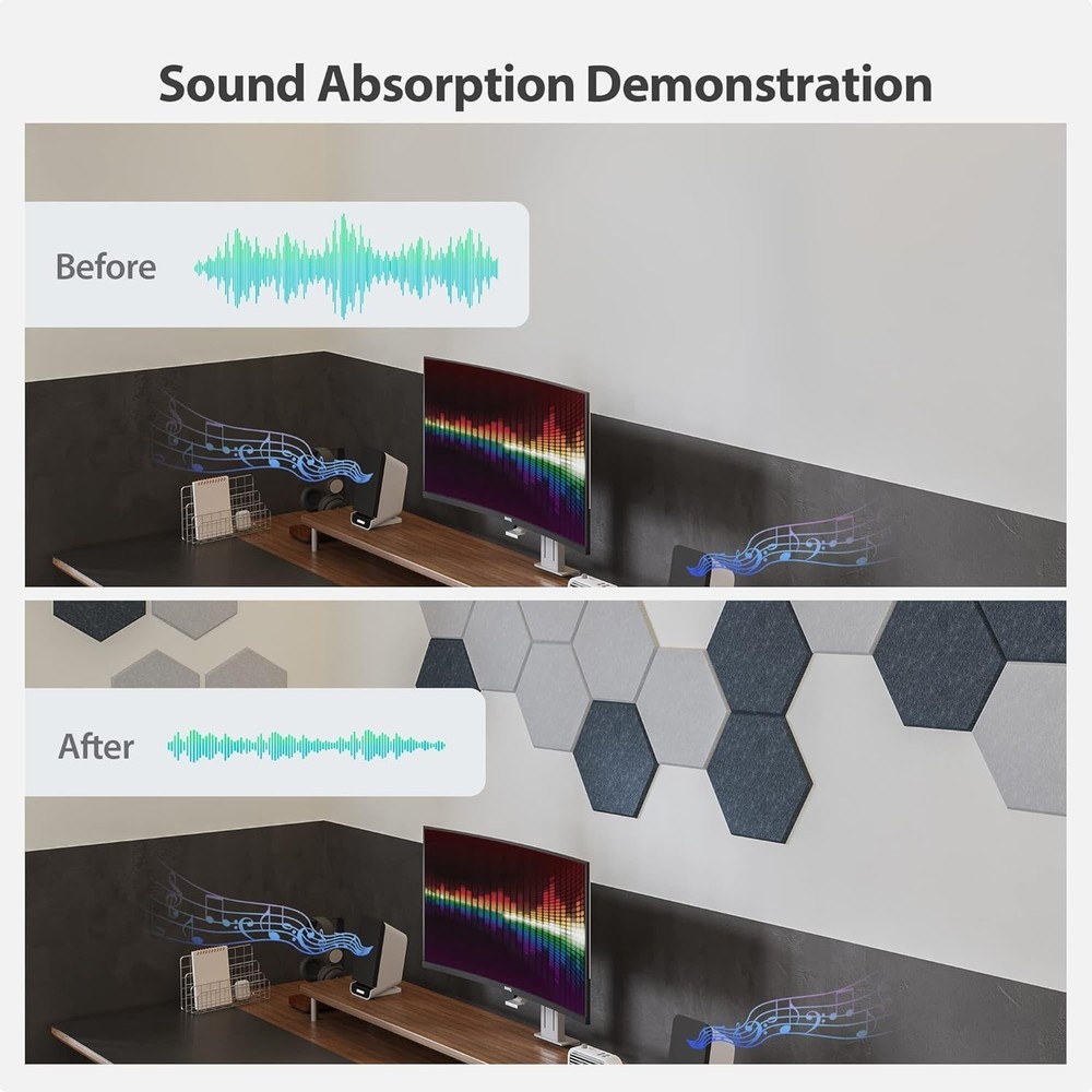 Eco-Friendly 12 Pack Hexagon Soundproof Panels - Perfect for Studios & Homes