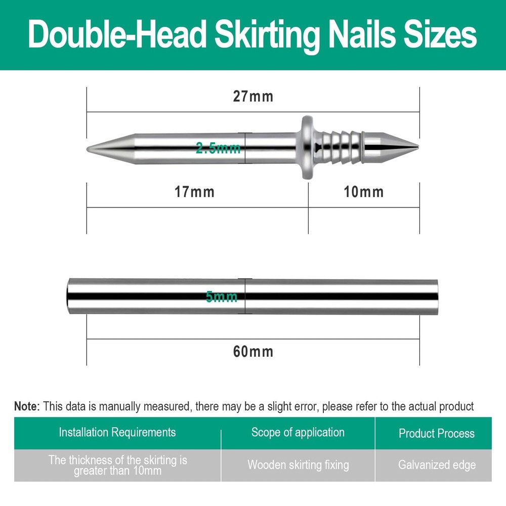250 Pcs Double-Head Skirting Thread Seamless Nail, Double-Headed Silver