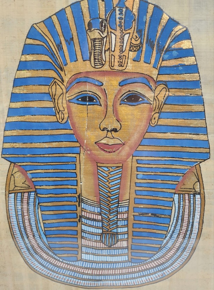 Rare Authentic Hand Painted Ancient Egyptian Papyrus King Tutankhamun
