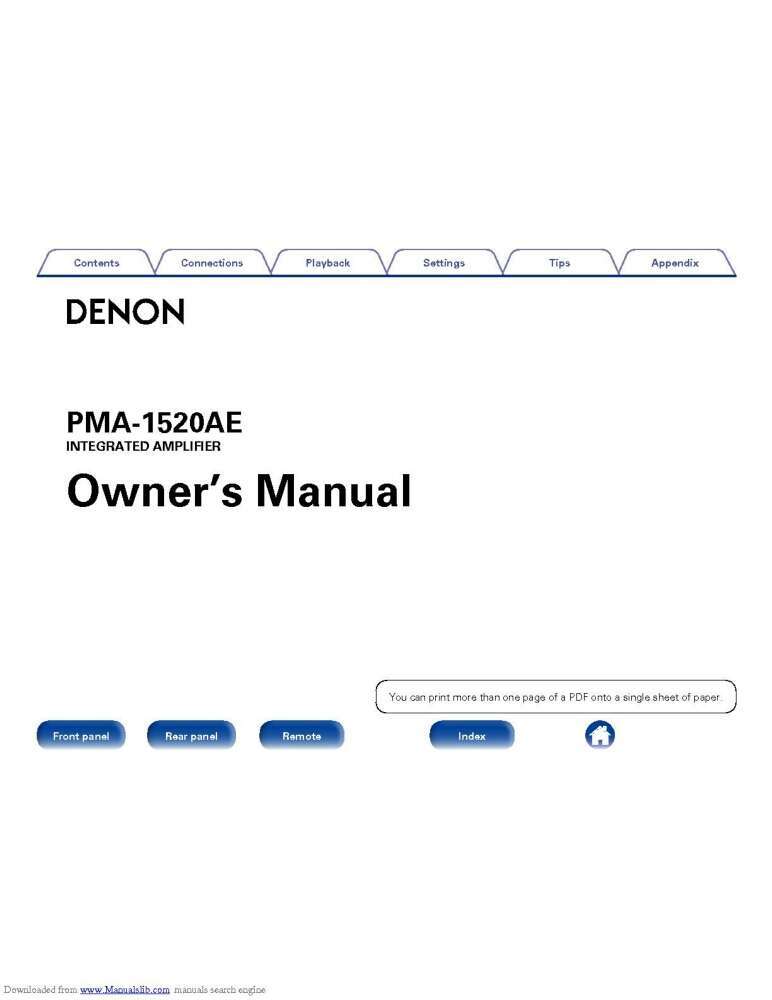 Denon PMA-1520AE Receiver Amplifier Owners Manual