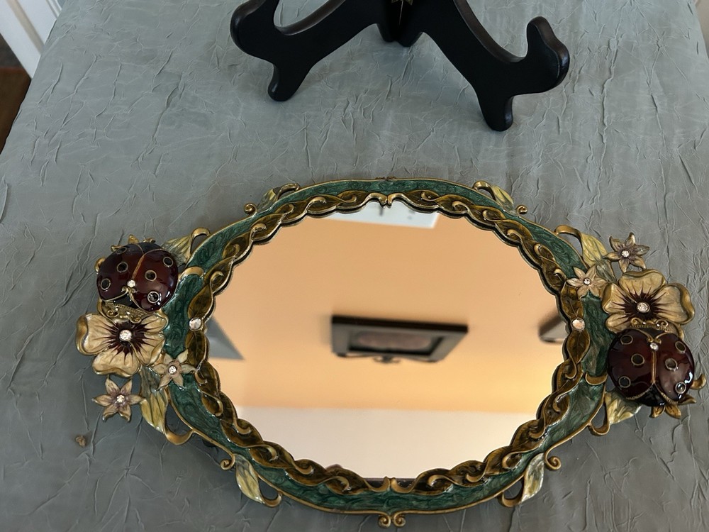 Vintage Round Cosmetic Lady Bug Vanity Mirror.