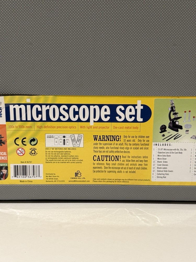 Kids Microscope Set Science Kit w/ Case Slides Tools Educational NEW Open Box