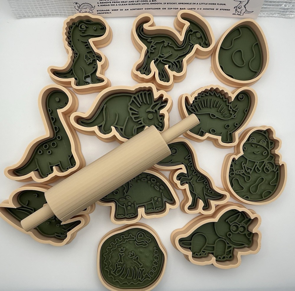 Dinosaur Play Dough Shapes Set with Rolling Pin.