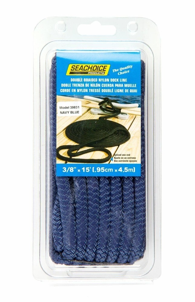 SEACHOICE Double-Braid Nylon Dock Line 3/8" x 15' 39831 Navy