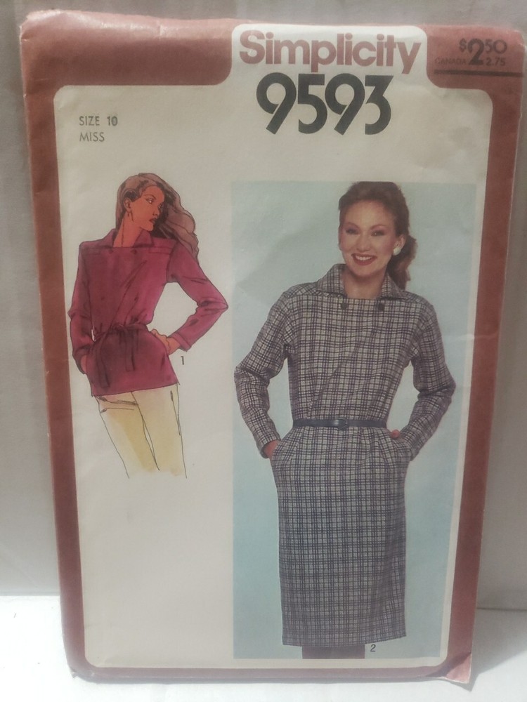 Simplicity Sewing Pattern 9593 Misses Slim Fitting Pullover Dress Sz 10 Uncut FF