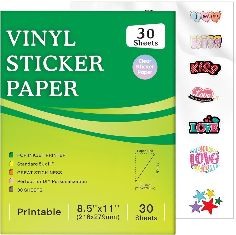 30 Sheets Clear Sticker Paper for Inkjet Printer Waterproof