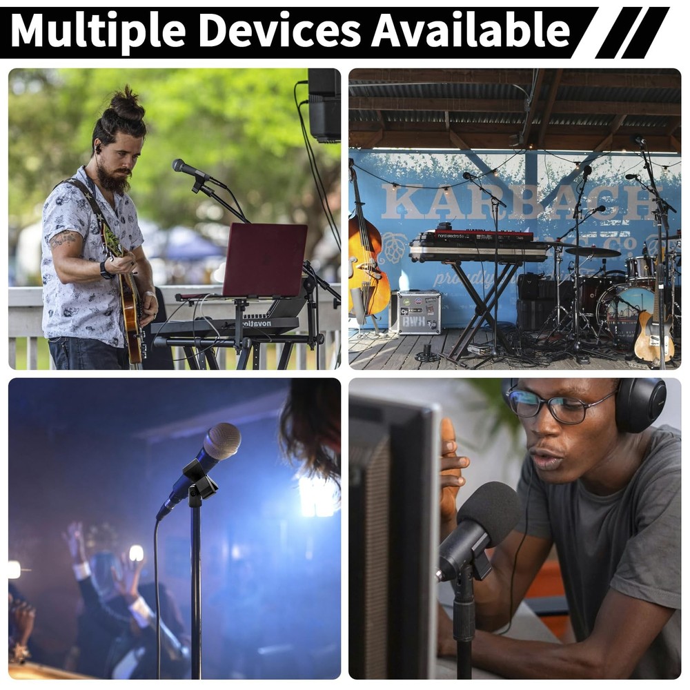 4 Pack Universal Adjustable Mic Clips for Stands, Wireless Microphone Holder
