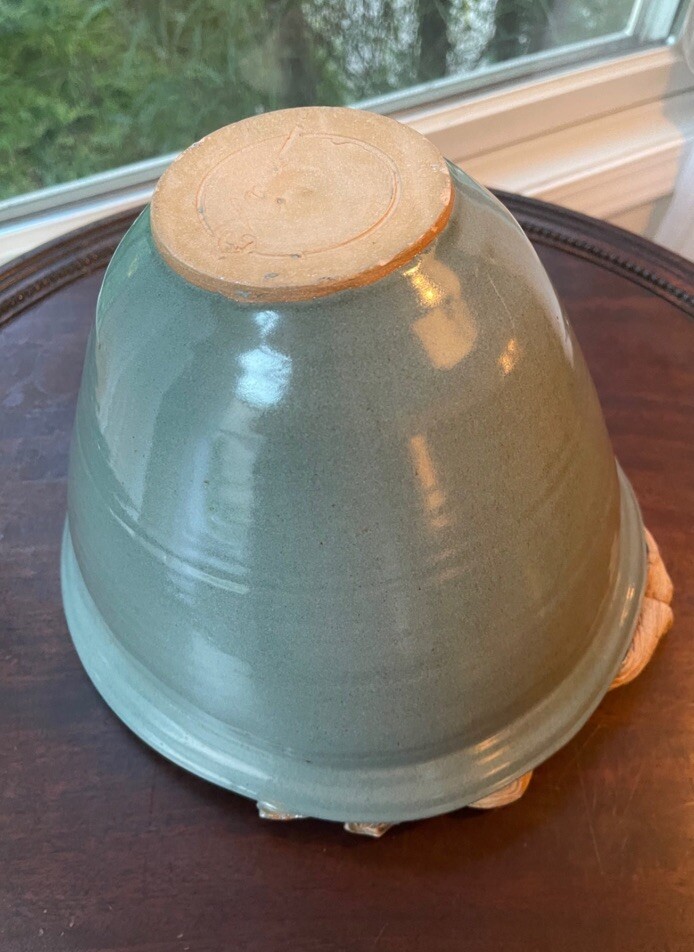 Handmade Holly Berry Pinecone Pottery Bowl Signed