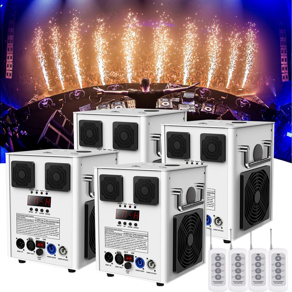 4x 700W Large Cold Spark Firework Machine with Flight Case Sets DMX Stage Effect