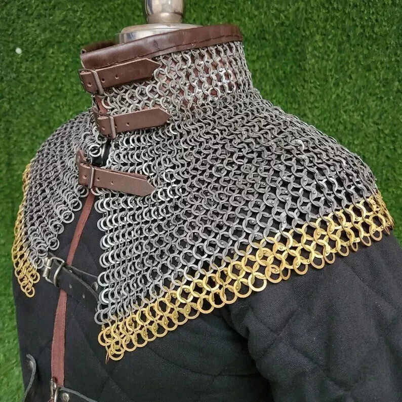 Medieval Chainmail Collar 09mm Flat Riveted with Flat Washer Ring Knight Armor