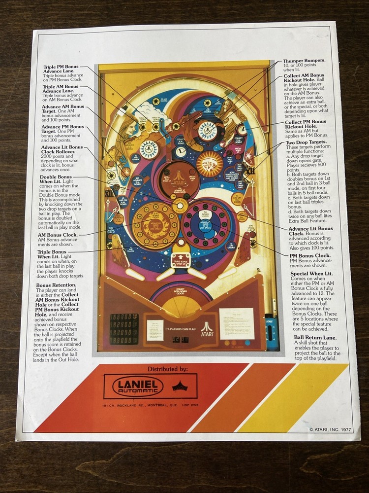Atari Time 2000 Pinball Machine FLYER 1977 Ad Promo Insert Brochure Original