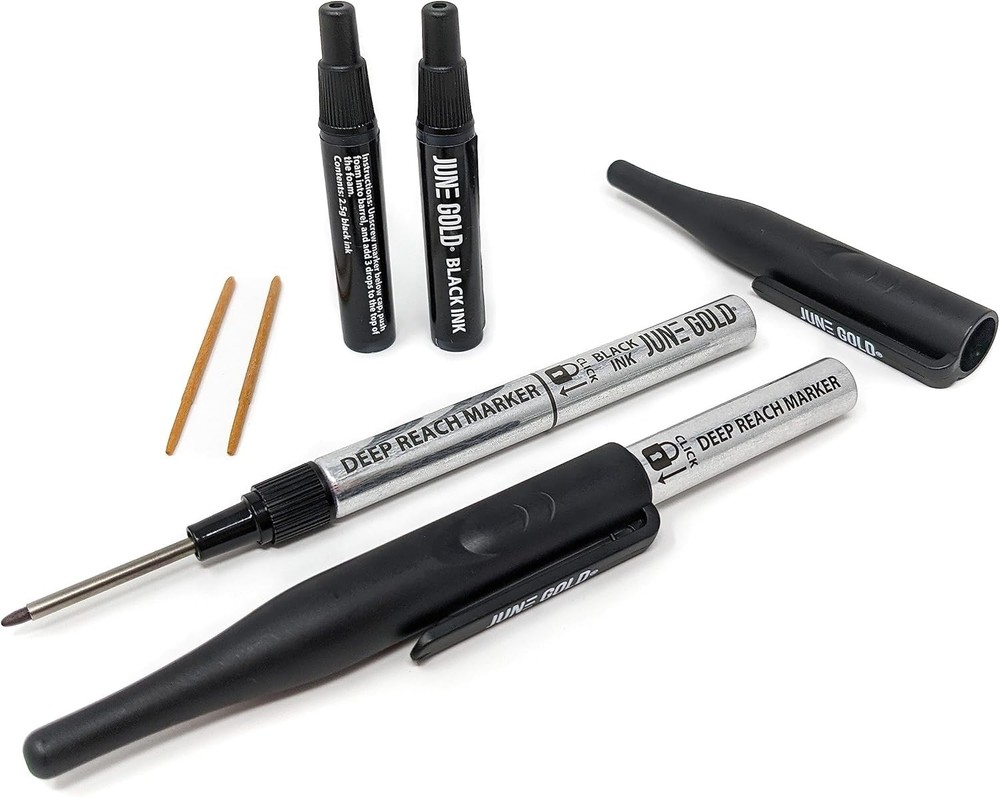 Black Deep Markers - 2 Permanent Markers with Ink Refills and Tips