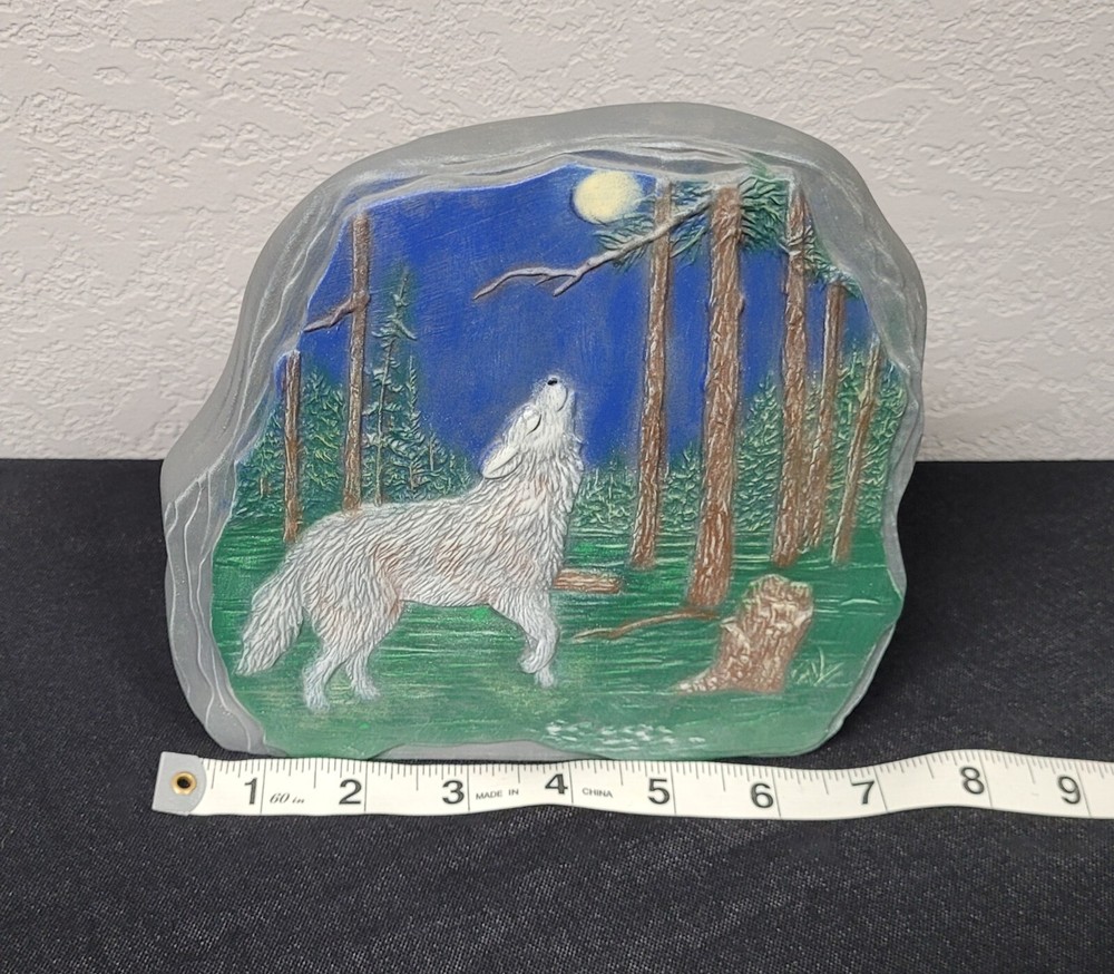 Hand-Painted Ceramic Wolf Rock - Wolf Howling In The Woods Ceramic