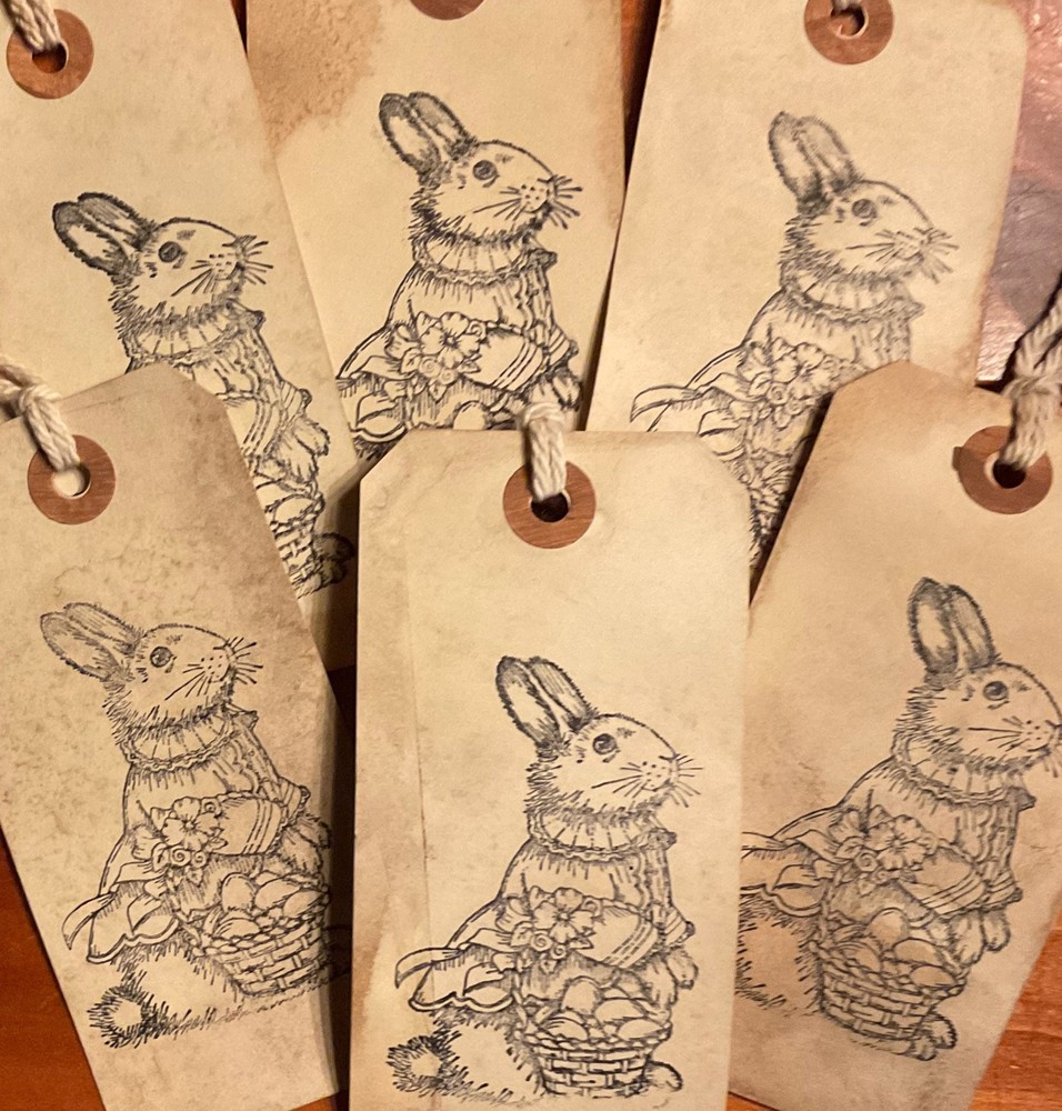 3 Lg. Primitive Bunny Hang Tags Easter Bunny Basket Eggs Tags
