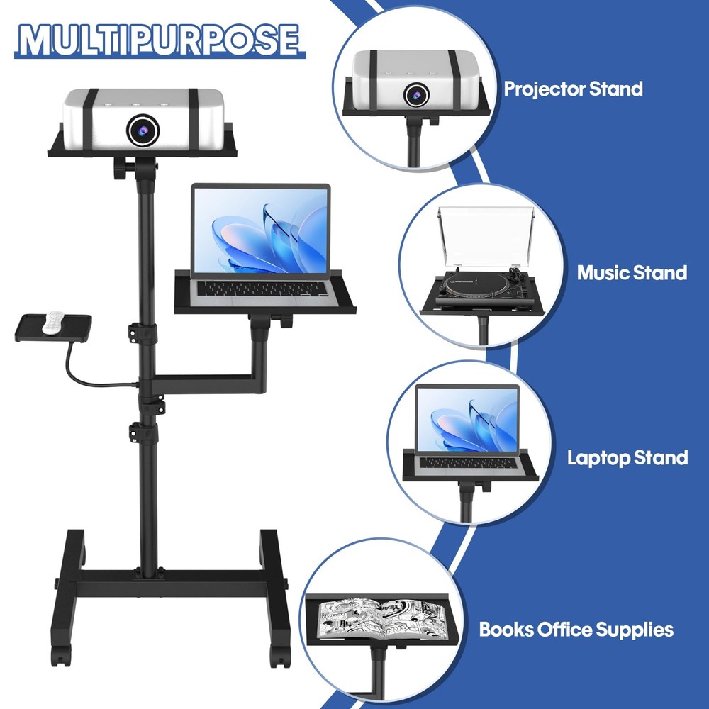 GSOW 2-Shelf Mobile Projector, Laptop Stand, Rolling, Adjustable Height
