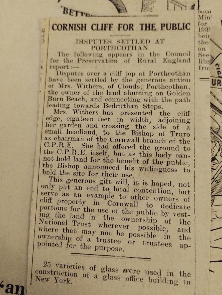 Sk251 Ephemera 1937 Article Porthcothan Cliff
