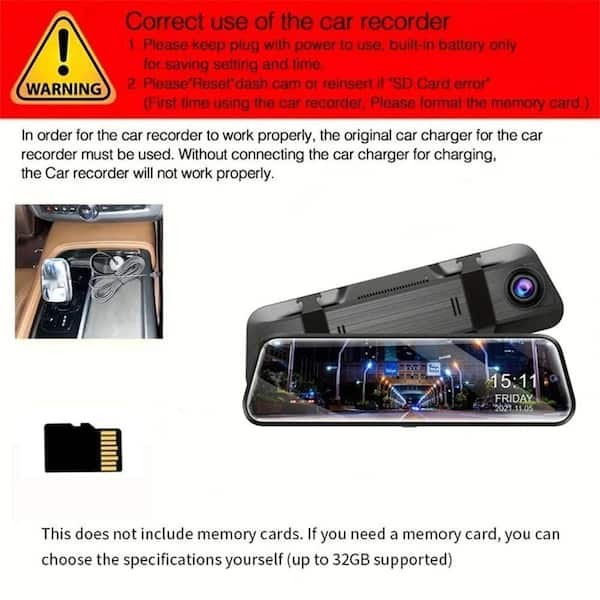 WrightMaster Full HD Mirror Dash Cam Front & Rear 1080p G-Sensor