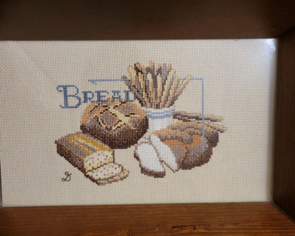 Wooden Bread Tray w Needlepoint in Bottom