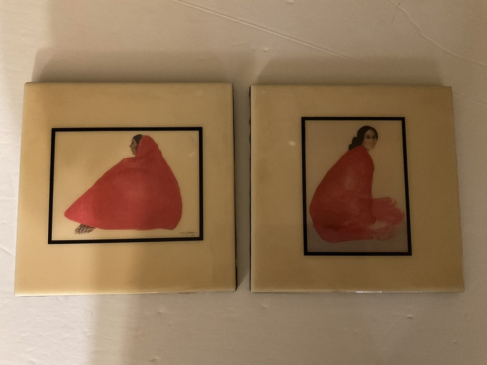 NATIVE AMERICAN  INDIAN ART TILE Set Of 2
