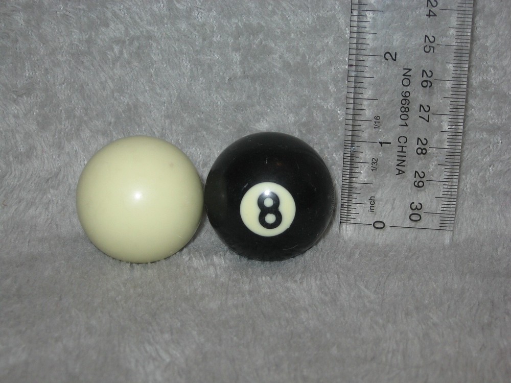 Mini Pool Balls #8 Black Solid + White Cue 1.5" Diameter Billiard Replacement