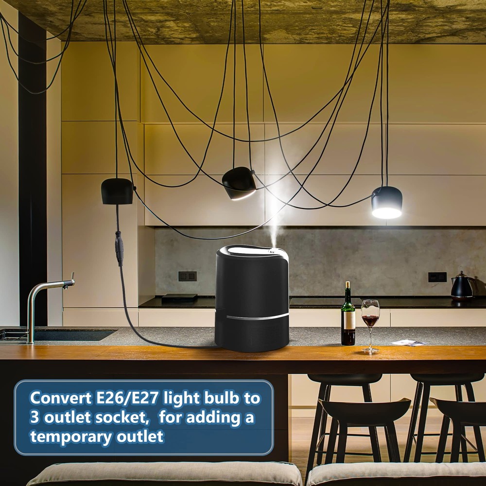 Light Socket to Plug Adapter 8.46 Inch Light Bulb E26/E27 Outlet Socket to 3 ...