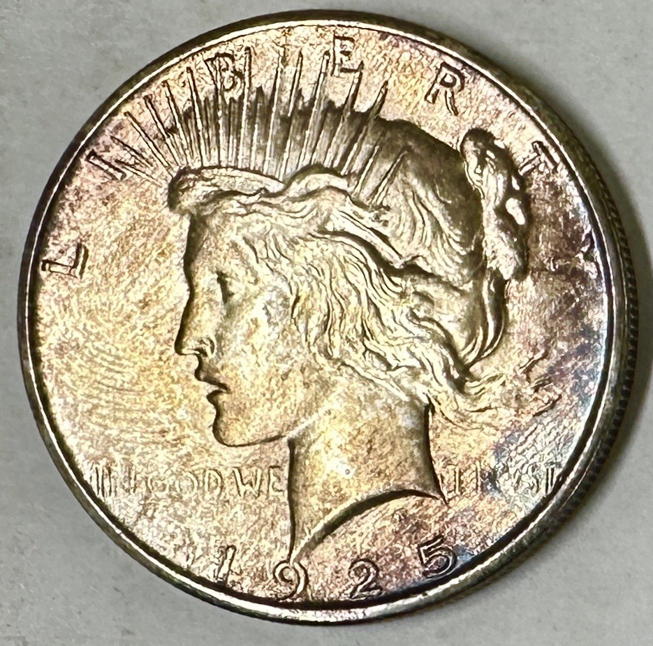 1925 PEACE SILVER DOLLAR BU AMAZING TONING