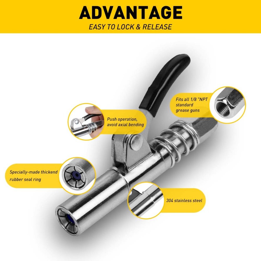 Grease Gun Coupler Double Handle 10000PSI Quick Release Lock Injection Nozzles
