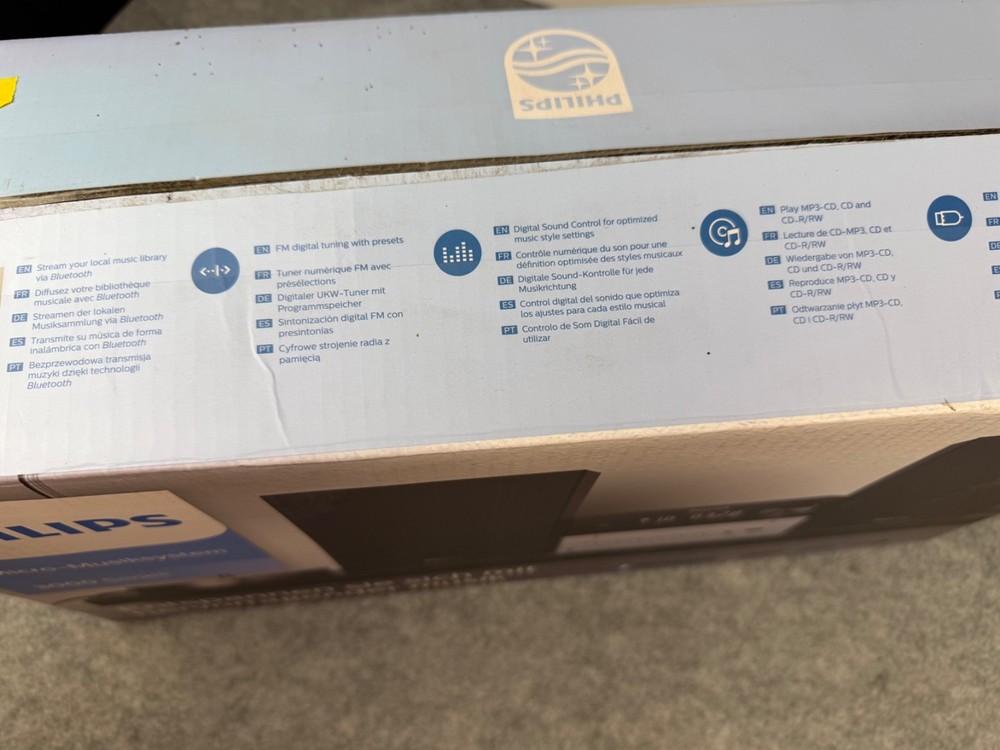 Philips M3205 Micro Stereo System Bluetooth CD FM Radio Speakers Open Box tested