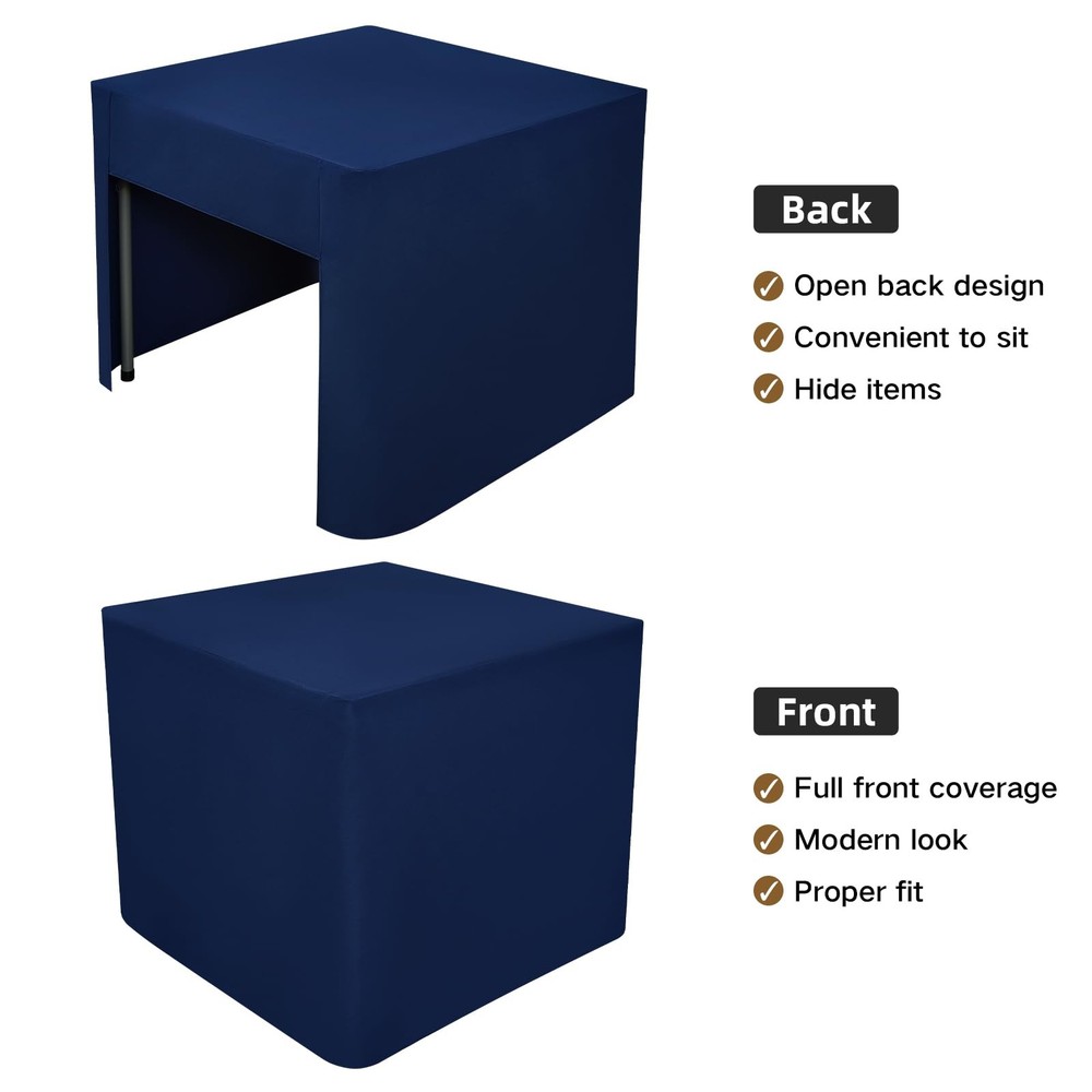 34x34" Navy Blue Square Open Back Fitted Tablecloth Washable Polyester