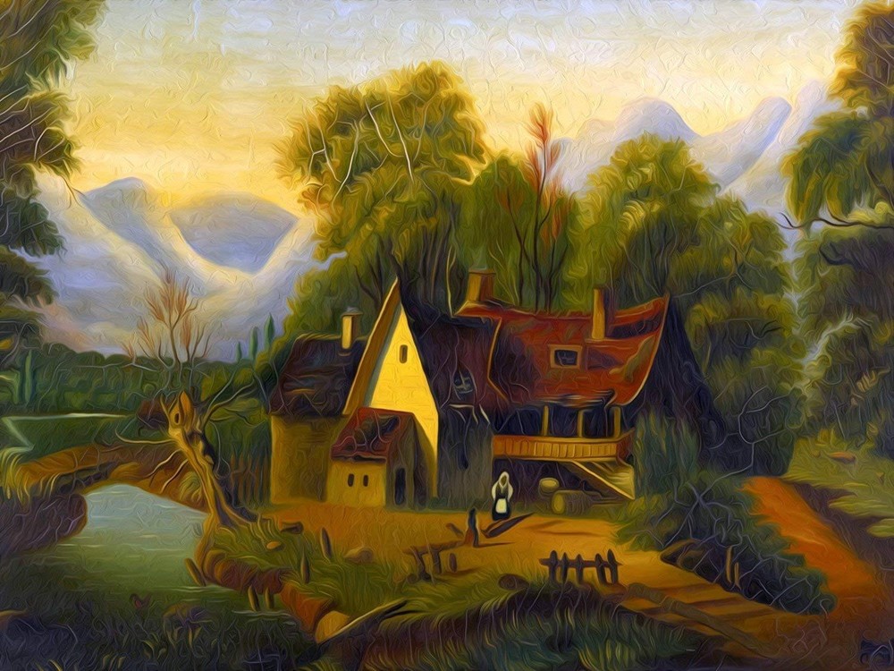 TUMBLE-DOWN COTTAGE T. Chambers lake Tile Mural Kitchen Backsplash Ceramic 10x8