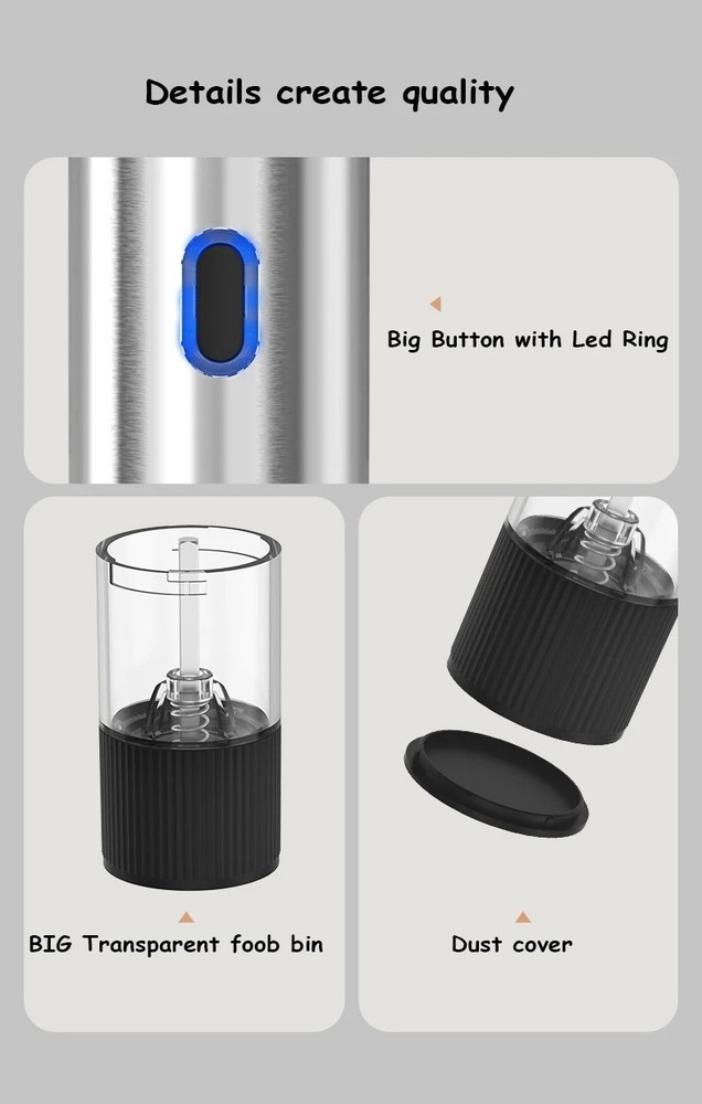 Electric Salt Pepper Grinder Rechargeable Adjustable Coarseness Mill Set