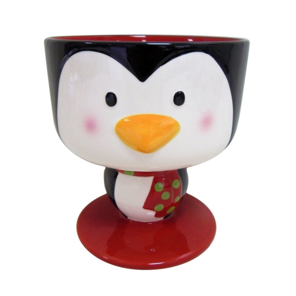 Hand Painted Holiday Penguin Ceramic Trifle Bowl