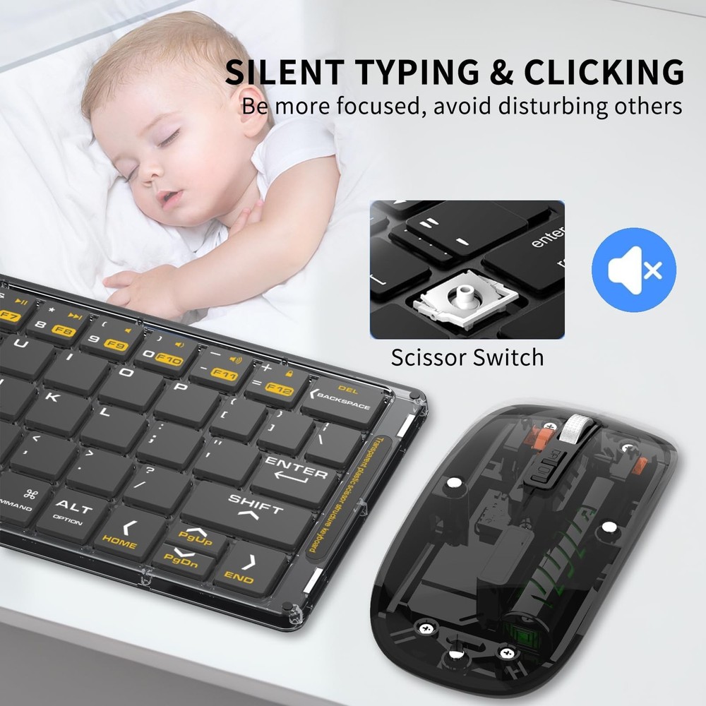 Foldable & Folding Wireless Keyboard Set Combo for iPad, Transparent Bluetoot...