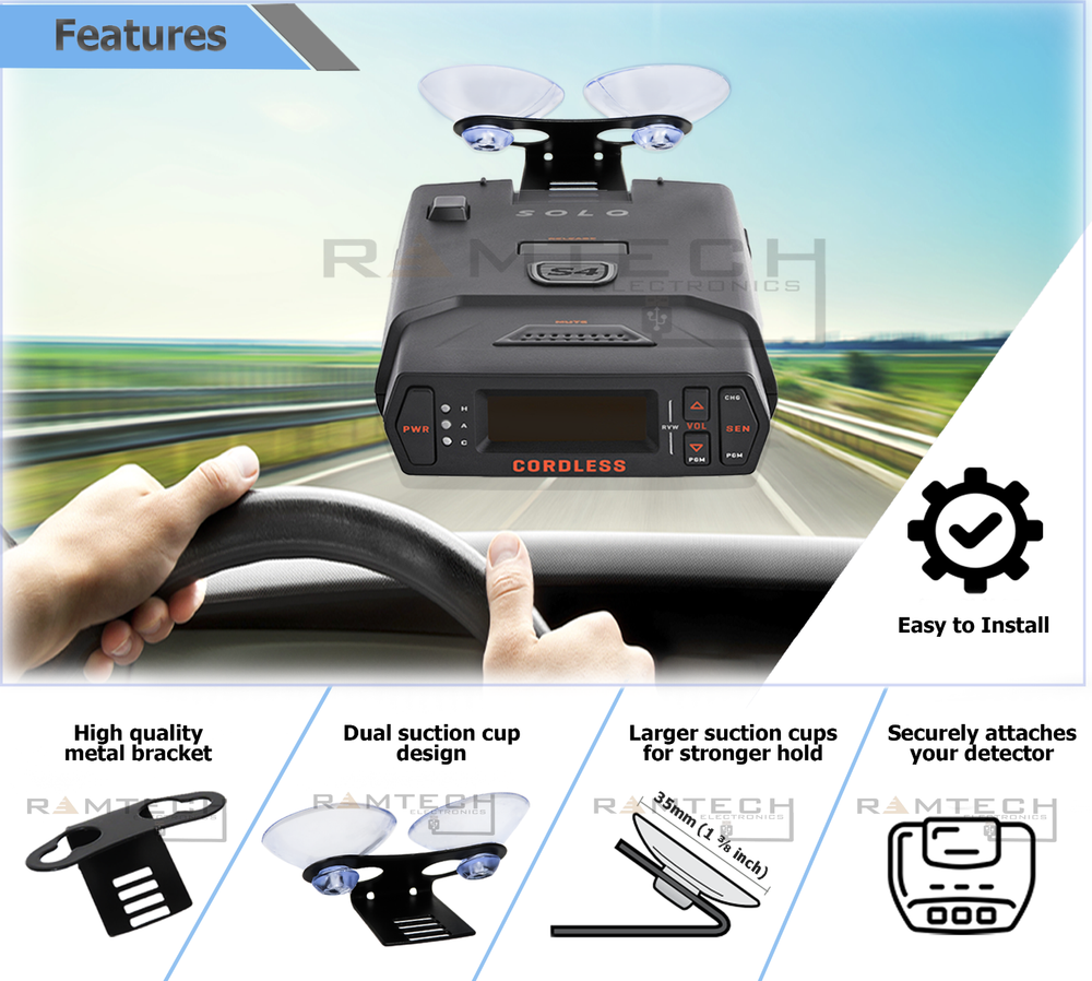 Car Windshield Suction Mount Kit Beltronics Vector 895 940 955 965 995 Detector