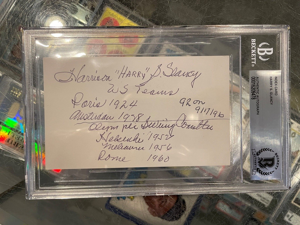 HARRY GLANCY U.S. OLYMPIC SWIMMER SIGNED INDEX CARD BECKETT #2