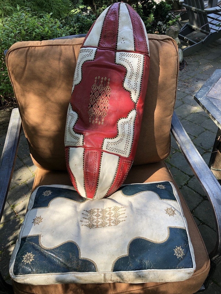 2 Antique Mid Eastern Leather Embroidery SADDLE Cushions