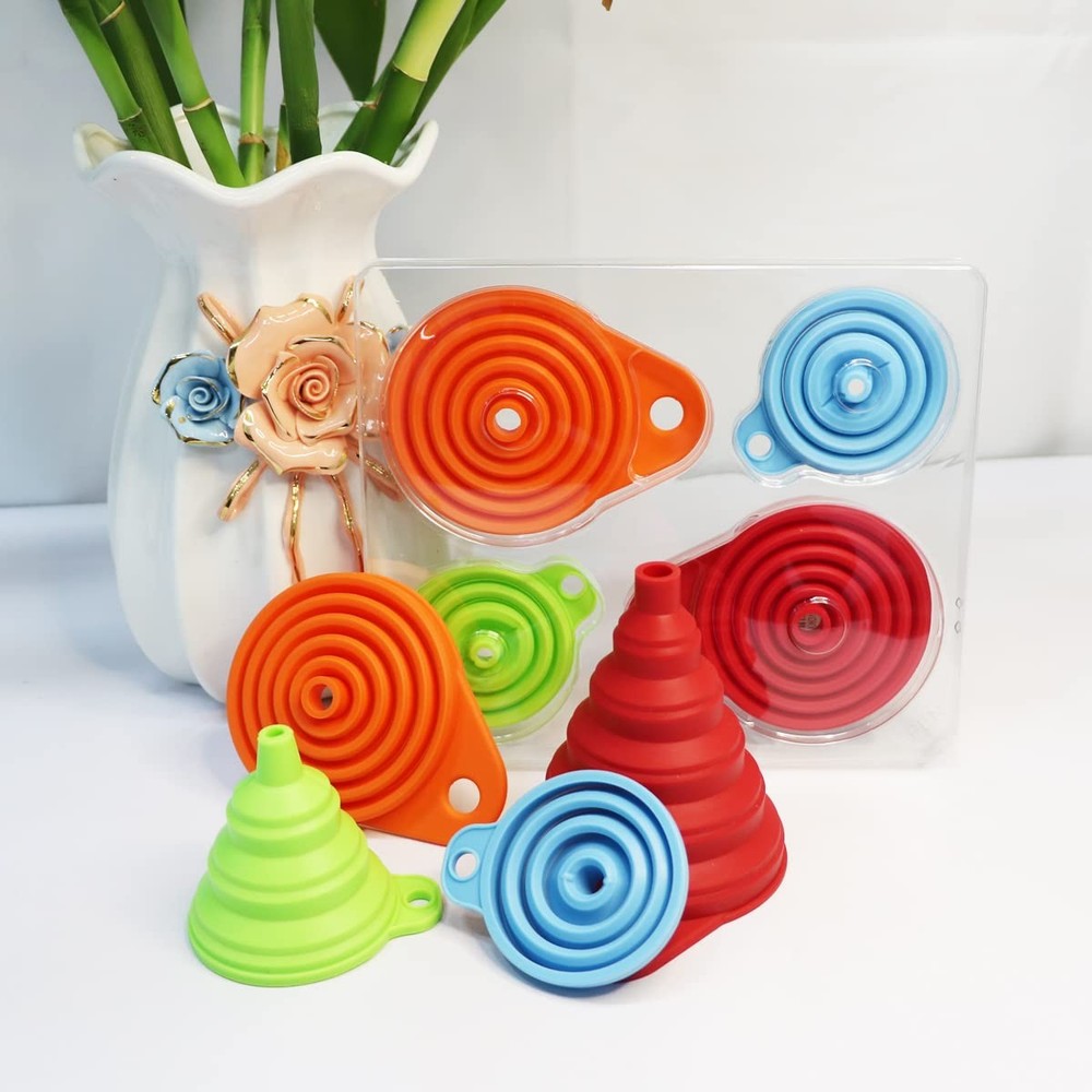 Kitchen Funnel Set 4 Pack Small & Large Kitchen Gadgets Accessories Foldable