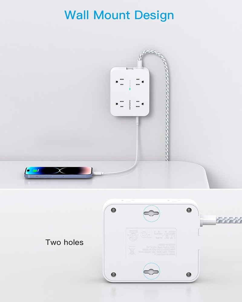 Surge Protector Power Strip USB (2 USB C) Charging Ports, Multi Plug