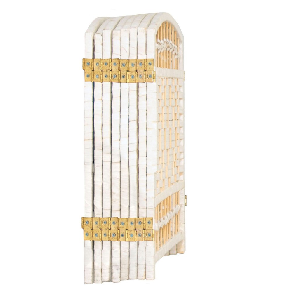 2 ft. Short Fiber Weave Folding Screen - White - 8 Panels