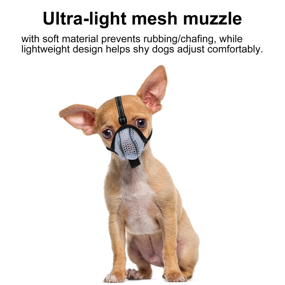 Breathable Soft Air Mesh Reflective Adjustable Basket Dog Muzzle X-Small Blue