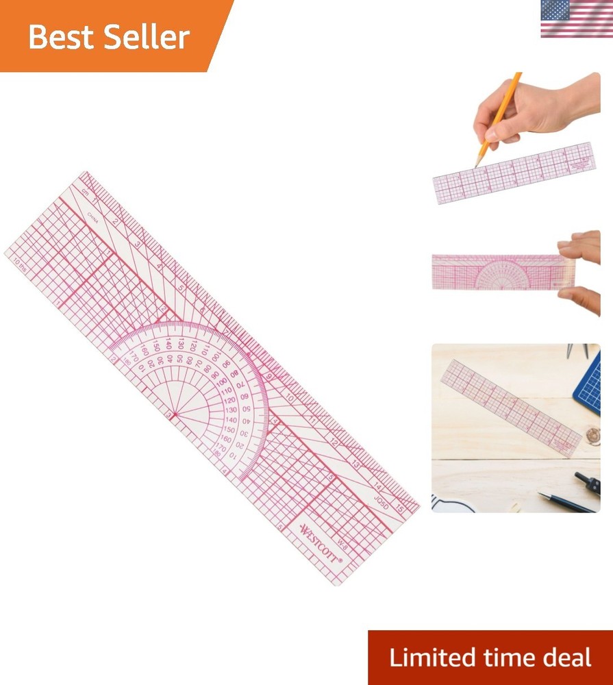 6" Pink Engineers' Protractor Ruler - Easy Readings for Accurate Measurement