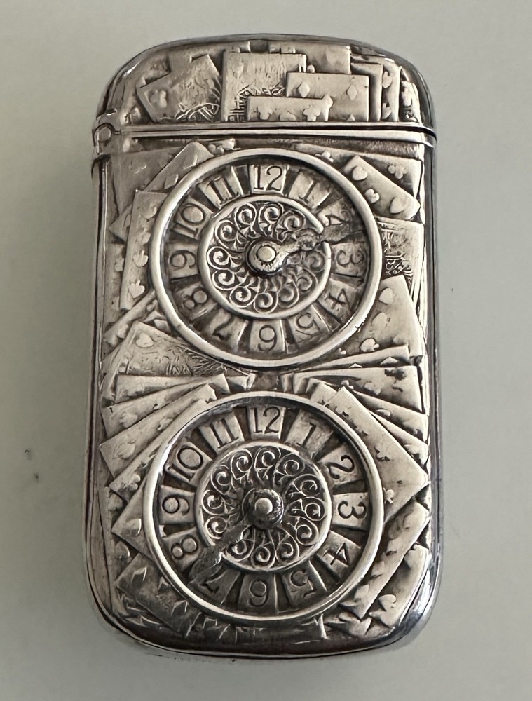 Antique Wallace Silver Plate Gambling Card Holder Scoring Table & Match Safe Set