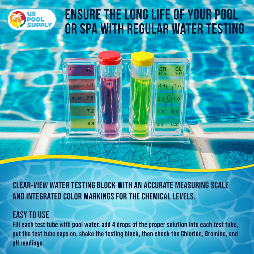 Basic 3-Way Swimming Pool & Spa Test Kit - Tests Water for pH, Chlorine, Bromine