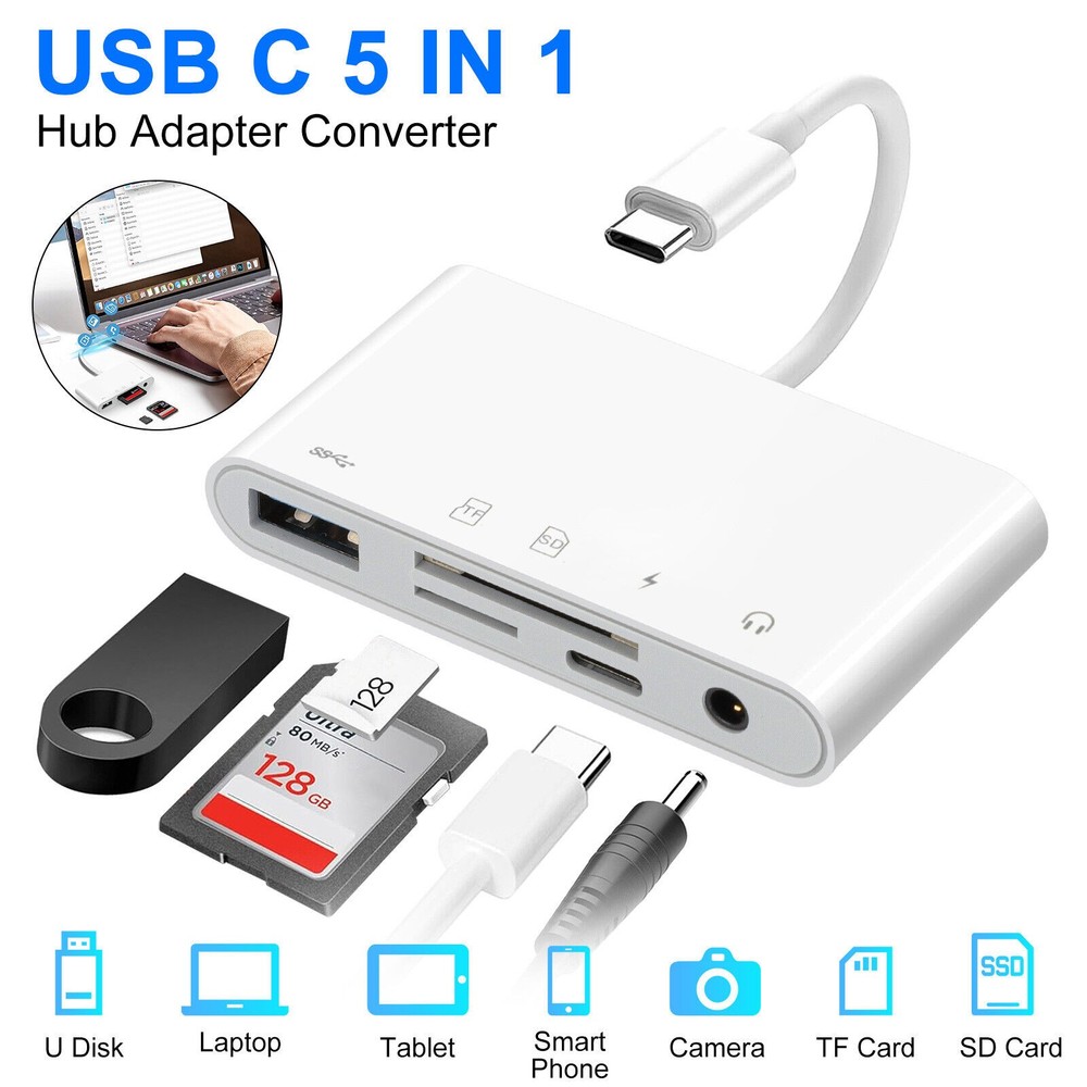 5 in 1 Type C Memory Card Reader For Micro SD SDXC CF SDHC OTG Flash Drive